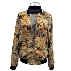 Philosophy Floral Bomber Jacket - Beige and Navy